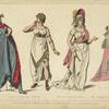 Merveilleuses Parisiennes, sous le directoire. D'ap[rès] des estampes du temps. Après le g Thermidor. L'an III. Femme d'un général. L'an V. Voile a l'Iphigénie. Sac a deuse. L'an VI.