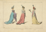 Toilettes de soirées, d'apres le Journal des Dames. An X, an XI, an VIII. XVIIIe siècle, costumes civils, femmes, France.