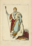 Napoléon 1er, grand costume du sacre, (2 Déc[embre] 1804.) D'après le portrait de Gérard. XIXe siècle, costumes de cérémonie, hommes, France.