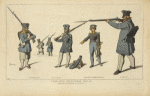 Landwehr Prussienne. 1813-15. D'ap[rès] des gravures du temps. Pomeraniens, Miliciens. Officier. Grand Uniforme. Etudiant.