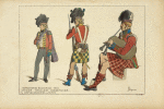 Infanterie Écossaise. 1815. Officier. Tirailleur. Cornemusier. D'ap[rès] des gravures du temps.