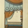 A French window curtain & Grecian settee.