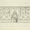 Wall with fireplace, mantel and candelabras
