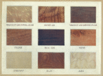 Characteristic colourings and grain markings of principal constructional and decorative woods used in early times.