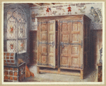 Oak press, Strangers' Hall, Norwich. Wall fresco painting, West Stowe, ca. 1550