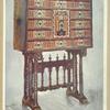 Vargueno cabinet of chestnut, ivory, etc., painted and gilt with wrought-iron and steel mounts: upon twisted, turned, and carved stand. Parnham collection.