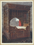 Carved oak bedstead of Jeanne D'Albret, dated 1562. From the Château de Pau, mobillier national de France.