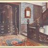Carved walnut bombé armoire with chased mounts. Property of Dr. Burghard. Carved oak stairway, Guildford.