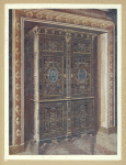 Armoire in ebony with inlays of engraved brass and white metal. Chased ormolu mountings. The royal monogram of L's reversed within the turquoise blue oval medallions. Boulle. Designed by Jean Berain. In the Jones Collection, Victoria and Albert Museum, South Kensington.