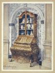 Inlaid walnut bombé bureau-cabinet. Parnham collection, Beaminster, ca. 1725.