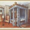 A heppelwhite bedroom. Chintz-curtained inlaid satinwood bed from Dr. Horne's collection. Inlaid satinwood dressing chest and mahogany wardrobe from Sir Walter Gilbey's collection.