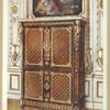 Upright secrétaire in parqueterie of various woods, with ormolu-mounted rosettes, etc. French transitional Louis XV-XVI style. Property of the Rt. Hon. Charles Stuart Wortley, M.P.