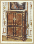 Upright secrétaire in parqueterie of various woods, with ormolu-mounted rosettes, etc. French transitional Louis XV-XVI style. Property of the Rt. Hon. Charles Stuart Wortley, M.P.