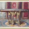 Circular table of various marbles, with chased gilt mounts. French: style of the First Empire. Palace of Fontainebleau. Folding screen (paravent) of carved and gilt wood with silk panels. French: style of the First Empire.