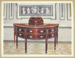 Semi-circular" mahogany sideboard and knife-box. Inlaid and banded with satinwood, mahogany, and ebony; known in the United States as the Marie Antoinette Knox sideboard. The property of the Hon. James Phinney Baxter, president of Maine Historical Society, Portland, Maine, U.S.A.