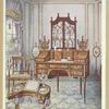Inlaid mahogany cylinder-fall china and book case. Formerly in the Parnham collection, ca. 1790. "D"-shaped satinwood drawing and writing table. Property of Dr. Burghard. Work table, by Sheraton. Banner screens, late eighteenth century. Property of W. H. Spottiswoode, Esq.