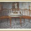 Carved satinwood barback settee, late eighteenth century. Property of R. W. Hudson, Esq., Park Lane. Painted and gilt table, ca. 1800. In the National Collection.