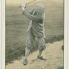 Arthur G. Havers: the niblick in a bunker stance.  Top of the swing.