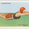The breast stroke; breathing (exhaling).