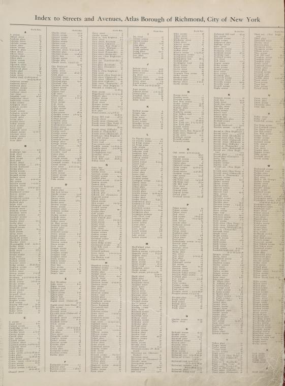 Index to Streets and Avenues, Atlas Borough of Richmond, City of New ...