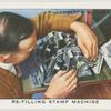 Refilling stsamp machine.