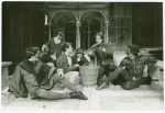 Paul Rudd (seated center background), Ray Wise (seated center background), and David Rounds (kneeling center background) in the stage production Romeo and Juliet