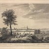 A south east view of the City of New York, in North America. 1. New Colledge. 2. Old English Church. 3. City Hall. 4. French Church. 5. North River. 6. Staten Island. 7. The prison