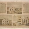 Three pictures of the First Methodist Episcopal Church. The first . . . founded  A.D. 1768, dedicated by the Revd. Philip Embury.; The second church rebuilt 1817. Dedicated by the Revds. Nathan Bangs, D.D., St. Merwin and Bishop Soule, and the third church rebuilt A.D. 1841. Dedicated by Bishop Hedding. Also, the old rigging loft as it now stands 120 William St. 1844. Formerly Cart and Horse Street. Names of the first board of trustess and those of 1844 and 1847