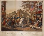 Washington's grand entry into New York, Nov. 25th, 1783. Scene junction 3d Ave. and the Bowery