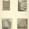 Four small prints of Harper & Brothers' buildings: The original establishment, 82 Cliff Street in 1825. Establishment in 1844. The Franklin Square front. The Cliff Street front