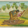 Squaw fleshing a robe.