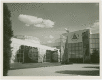 American Telephone & Telegraph Exhibit - Building - Entrance with two steel globes