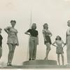 Amusements - American Jubilee - Performers - Chorus girls pose in front of Trylon