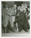 Amusements - Midway Activities - Barkers - Harold "Wandering" Smith with man in horse costume