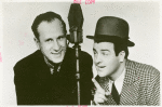 Amusements - Performers and Personalities - Bud Abbott and Lou Costello with microphone