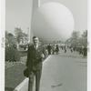 Amusements - Performers and Personalities - Walter Huston in front of Trylon and Perisphere