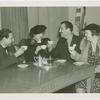 Amusements - Performers and Personalities - Musicians - Guy Lombardo and the Royal Canadians - Having tea with Grover Whalen and two women