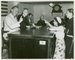 Amusements - Villages - Old New York - Woman tried in courtroom