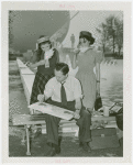 Art - Artists - Man painting, two girls watch