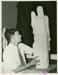 Art - Sculpture - Federal Building Competition - Harry Poole Camden with winning sculpture, Unity