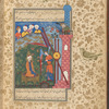 Ibrâhîm (Abraham) rescued from Nimrûd's fire by Jabrâ'îl (Gabriel)