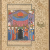 The Semitic prophet Banâkur and his son converse with an angel in front of the entrance to the Ka'ba