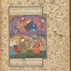 The prophet Lût (Lot) talks with the angel Jibrâ'îl, with the destroyed city of Sodom in the background