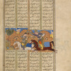 Suhrâb removes Gurdâfrîd's helmet and discovers his adversary is a woman.