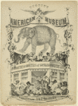 Humbug's American Museum. [On side of elephant:] Have you seen the [on side of balcony on which a number of negro minstrels:] curiosities & oddities of Gotham & country life, politics fashions gossips [underneath:] admittance one shilling W.