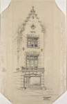 Pen drawing of a narrow stone building, with Dutch gabled roof, dated "1903" at gable and lettered "No. 13" over store front. "C. P. H. Gilbert, archt., New York"