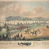 National Guard [trophy of flags, etc., with Colonel A. Duryee, commandant] 7th Regt. N.Y.S.M. at Camp Worth (Kingston, July 1855) forming for review and inspection by Inspector-General B. F. Bruce N.Y.S.M.