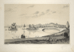 View of the lake, iron bridge and island. From Central Park Album, 1862