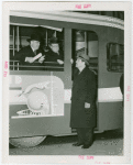 Buses - Greyhound Lines - Grover Whalen, Fiorello LaGuardia and man in bus