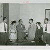 Children - Crippled Children's Outing - Grover Whalen, Elizabeth Addington (Welfare Dept. ) and American Express representatives in office